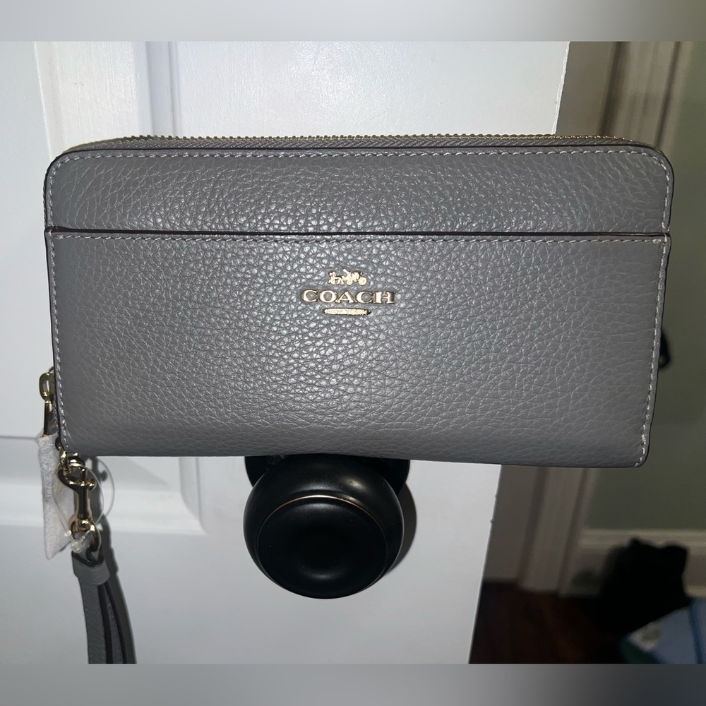 Coach Gray Pebbled Leather Wristlet